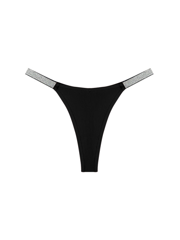 Shimmer Play – Silver Ribbon Knit Seduction Thong