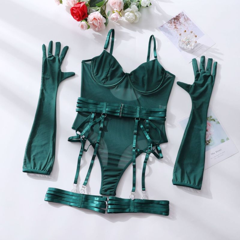 Sinister Bloom – Bandage Mesh Erotic Fantasy one-piece bodysuit with gloves