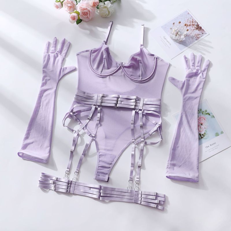 Sinister Bloom – Bandage Mesh Erotic Fantasy one-piece bodysuit with gloves
