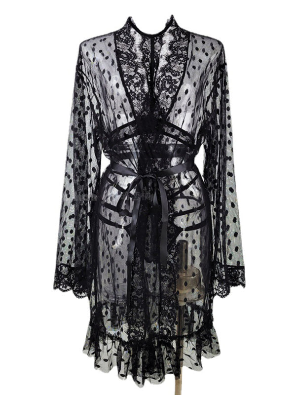 Midnight Dots – Sheer Polka Lace Nightwear Trio
