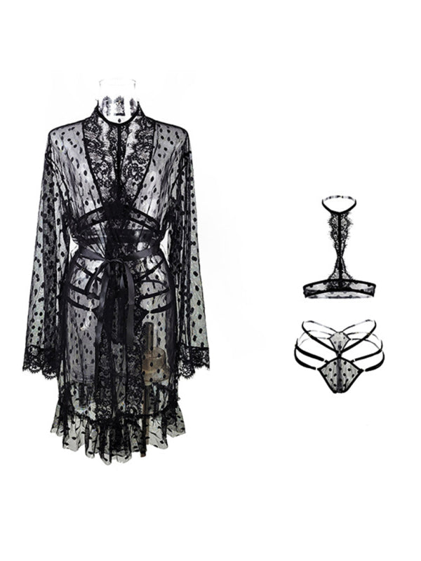 Midnight Dots – Sheer Polka Lace Nightwear Trio