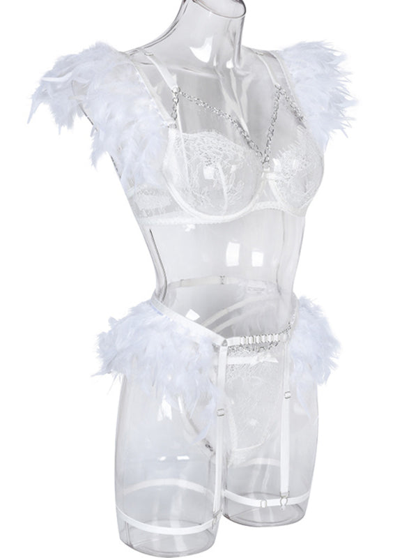 Fallen Angel – Lace & Feather Four-Piece Desire