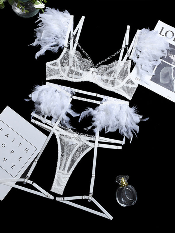 Fallen Angel – Lace & Feather Four-Piece Desire