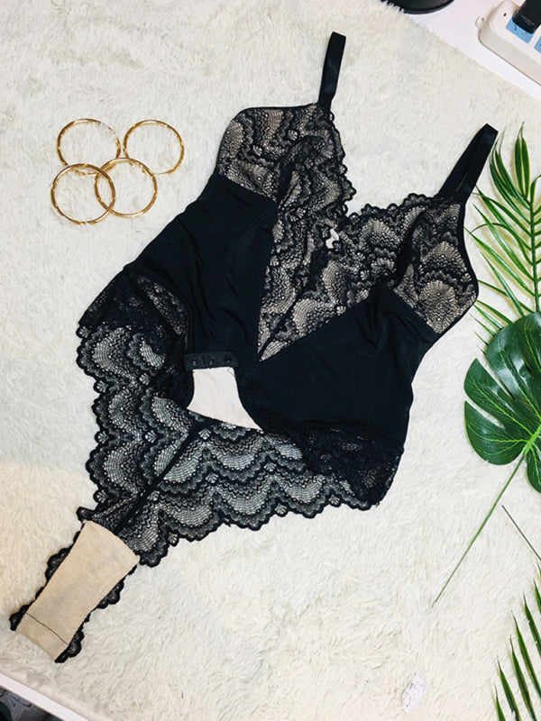 Stitched in Desire – Sling Lace Seduction One-Piece