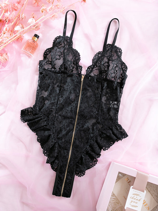 Midnight Rider – Lace & Zipper Backless Bodysuit