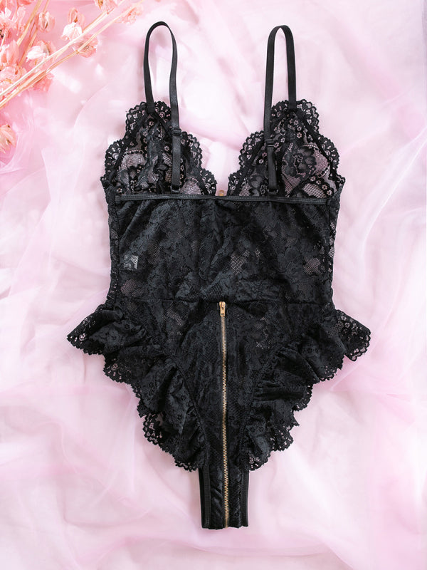 Midnight Rider – Lace & Zipper Backless Bodysuit