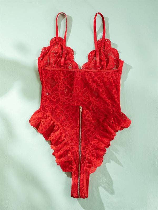 Midnight Rider – Lace & Zipper Backless Bodysuit