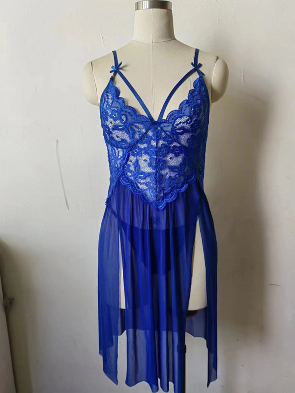 Eternal Seduction – Sheer Lace Embroidered Slit Gown