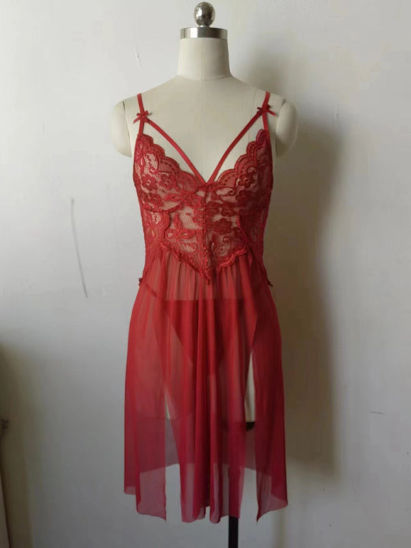 Eternal Seduction – Sheer Lace Embroidered Slit Gown