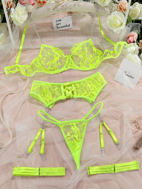 Chains of Desire – Embroidered Mesh Suspender Fantasy - set of four