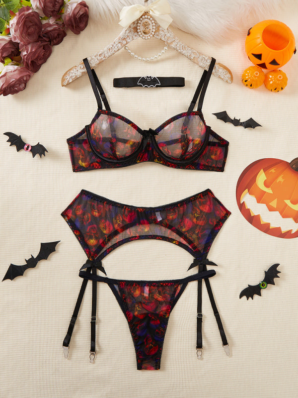 Gothic Tease – Bat Neck & Skull Print Fantasy