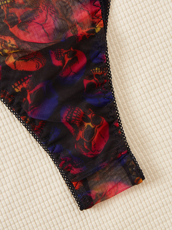 Gothic Tease – Bat Neck & Skull Print Fantasy