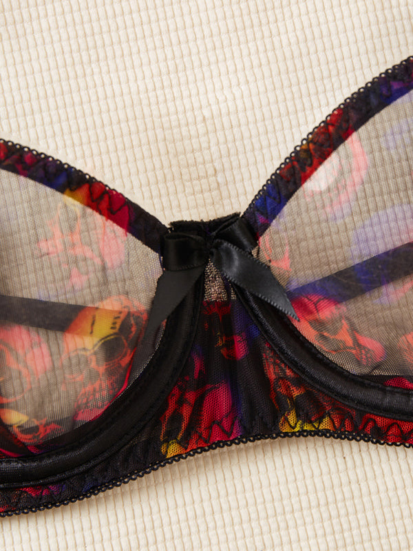 Gothic Tease – Bat Neck & Skull Print Fantasy