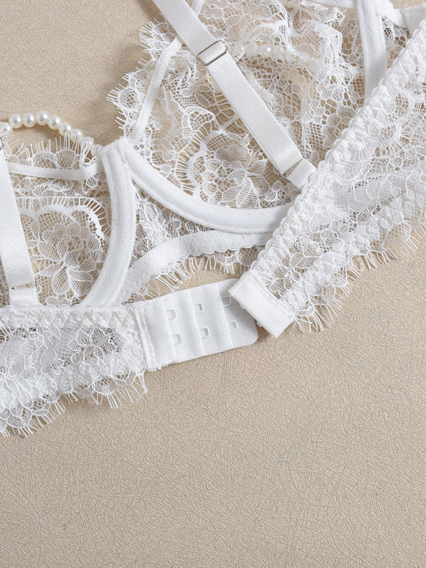 Pearl Obsession – Eyelash Lace Seduction Bra Set Removable Fishbone