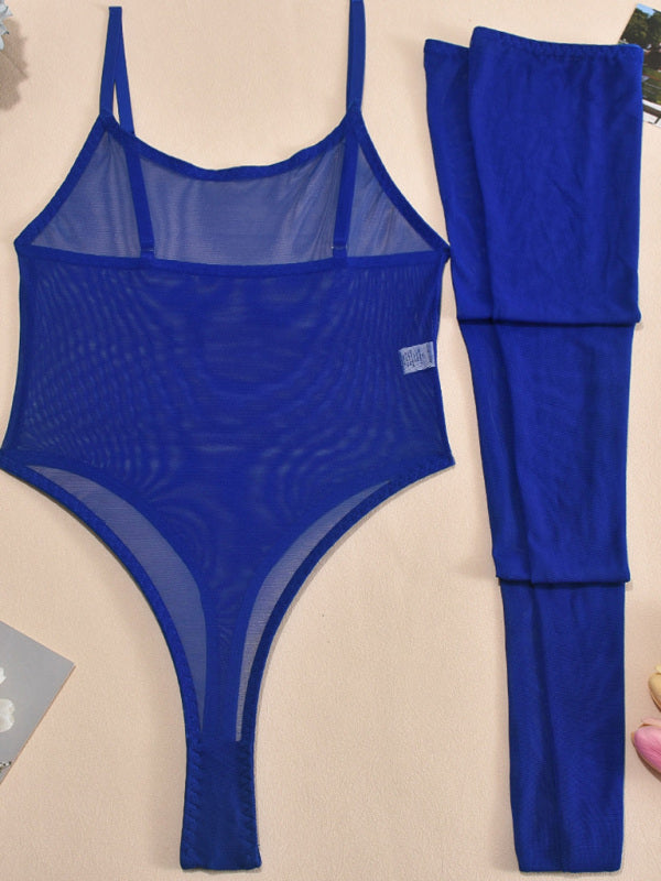 Tease Me Tonight – Mesh Suspender Dress & Socks Set