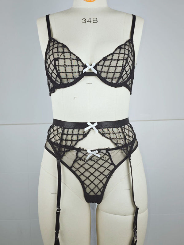 Tied to Temptation – Bow Embroidered Sheer Seduction Trio