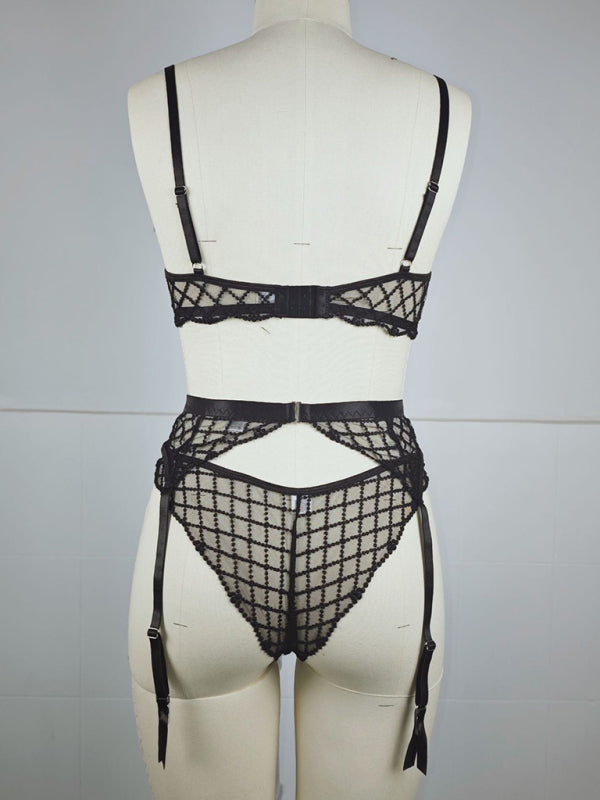 Tied to Temptation – Bow Embroidered Sheer Seduction Trio