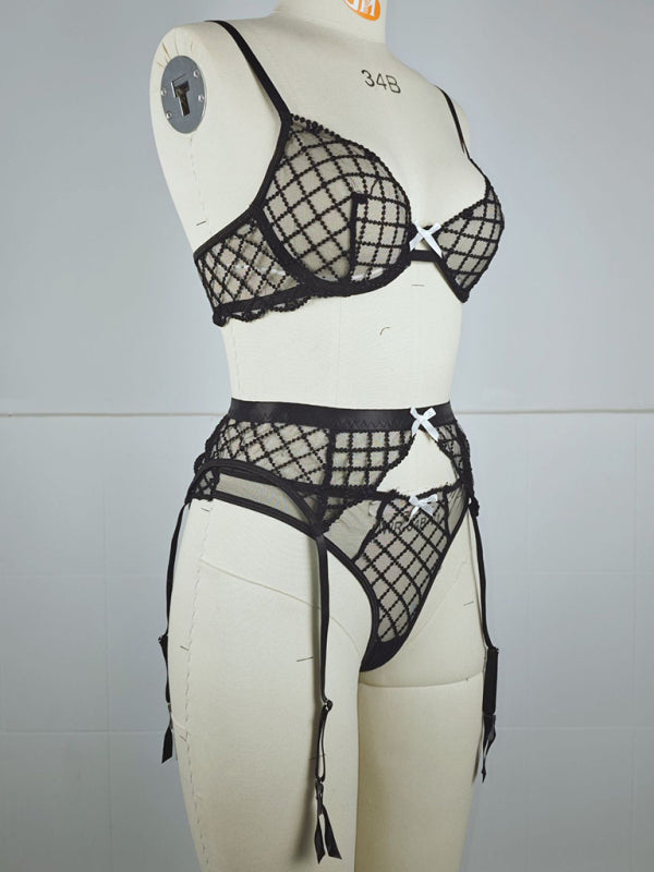 Tied to Temptation – Bow Embroidered Sheer Seduction Trio