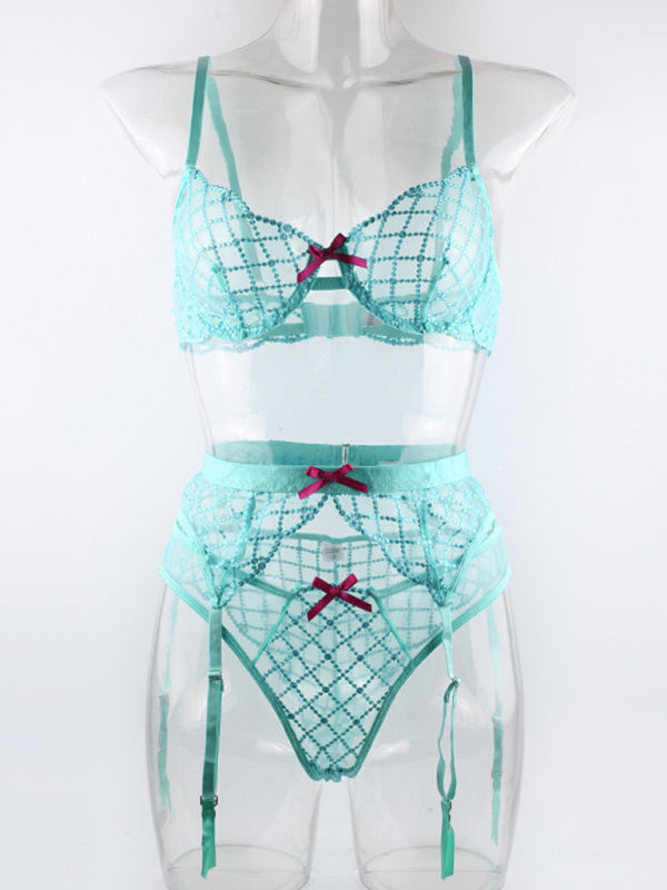 Tied to Temptation – Bow Embroidered Sheer Seduction Trio