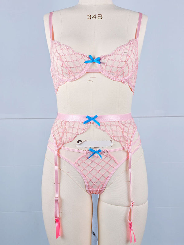 Tied to Temptation – Bow Embroidered Sheer Seduction Trio