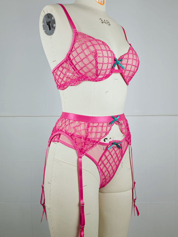 Tied to Temptation – Bow Embroidered Sheer Seduction Trio