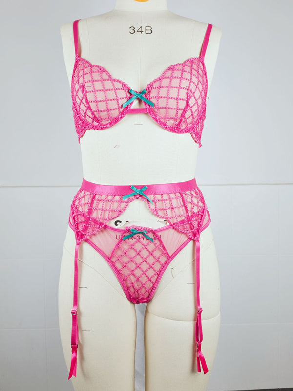 Tied to Temptation – Bow Embroidered Sheer Seduction Trio