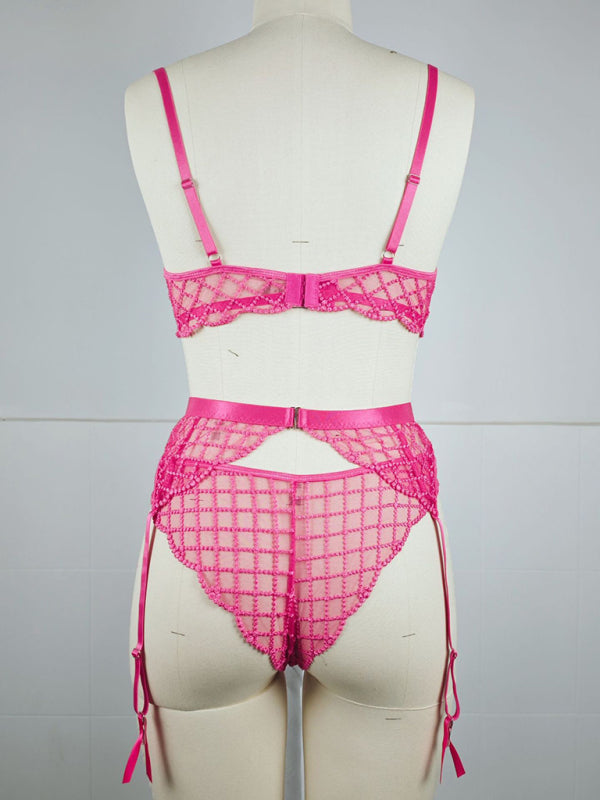 Tied to Temptation – Bow Embroidered Sheer Seduction Trio