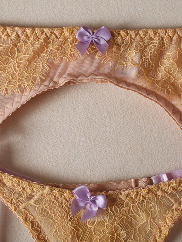 Lace Bowknot Bra Sexy See-Through Underwear Set