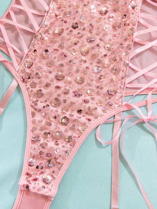 Butterfly Kiss – Pink Sequin Waist-Sculpting Jumpsuit