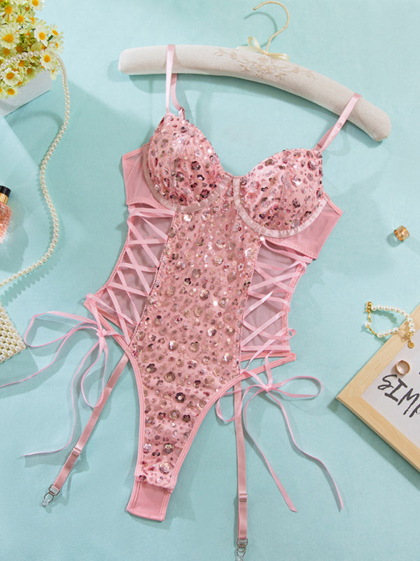 Butterfly Kiss – Pink Sequin Waist-Sculpting Jumpsuit