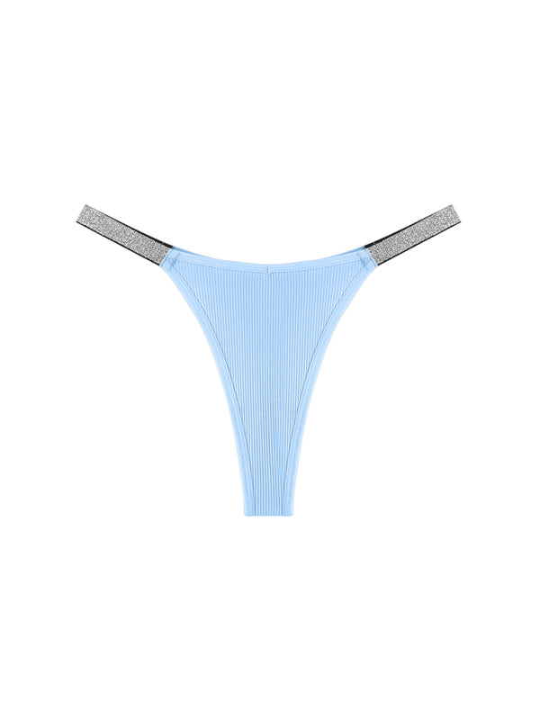 Shimmer Play – Silver Ribbon Knit Seduction Thong