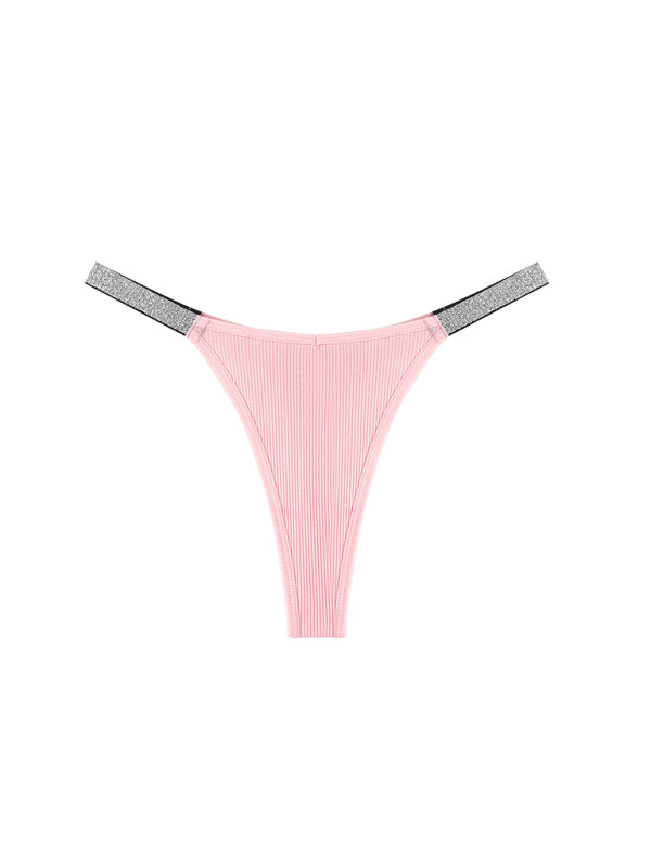 Shimmer Play – Silver Ribbon Knit Seduction Thong