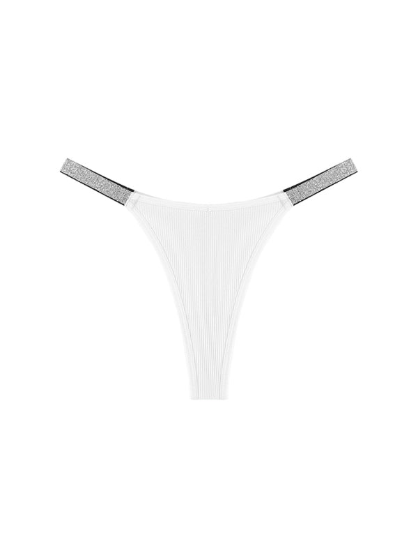 Shimmer Play – Silver Ribbon Knit Seduction Thong