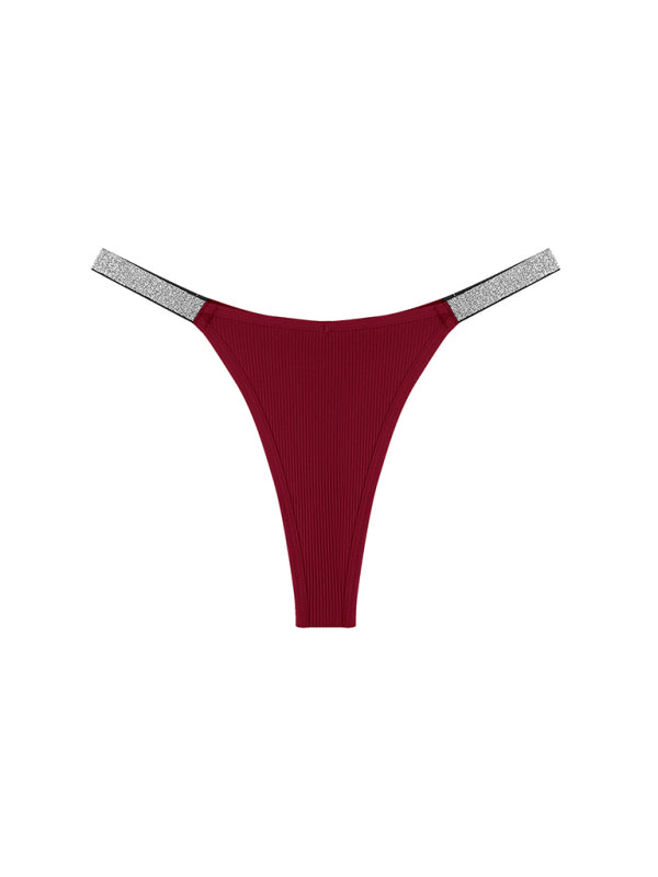 Shimmer Play – Silver Ribbon Knit Seduction Thong
