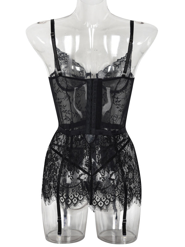 Ethereal Desire – Lace Nightgown with Irregular Hem