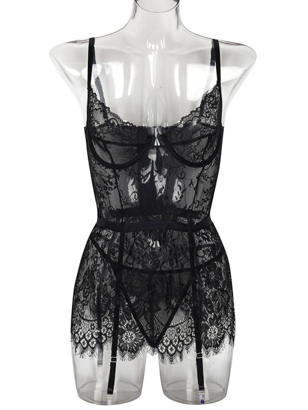 Ethereal Desire – Lace Nightgown with Irregular Hem