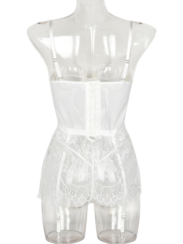 Ethereal Desire – Lace Nightgown with Irregular Hem
