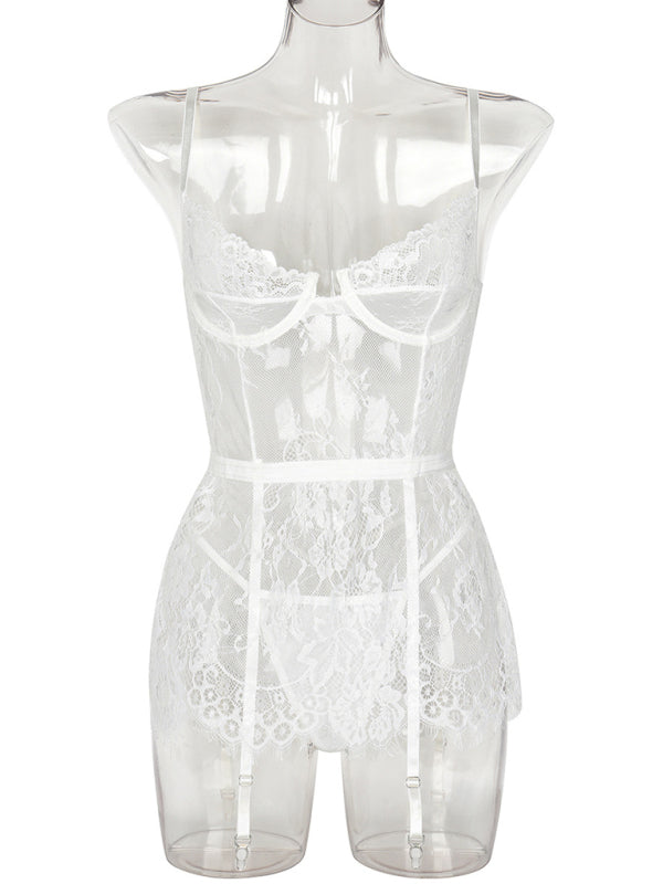 Ethereal Desire – Lace Nightgown with Irregular Hem