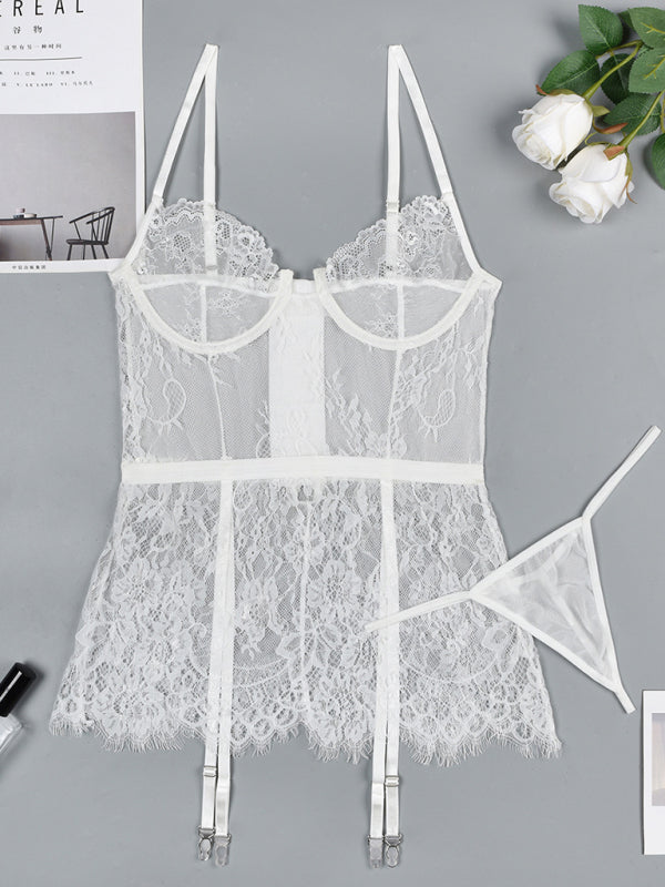 Ethereal Desire – Lace Nightgown with Irregular Hem