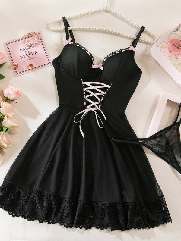Tied in Secrets – Bow Ribbon Lace Nightdress Duo