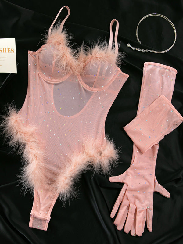 Fallen Halo – Feather-Spliced Seduction Bodysuit